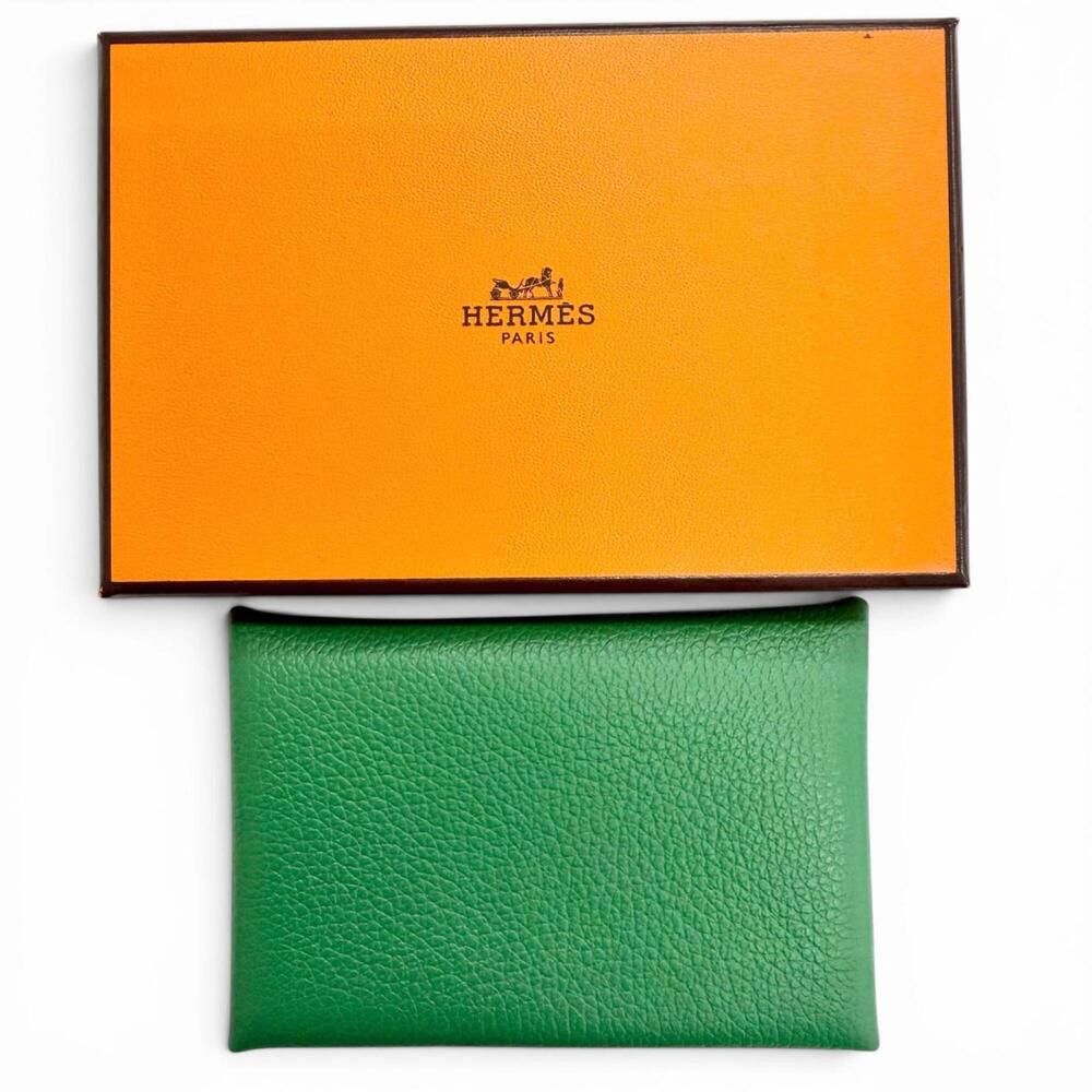 HERMES Calvi Veau Epsom Silver Hardware Business Card Holder/Card Case Green ... - Picture 2 of 9